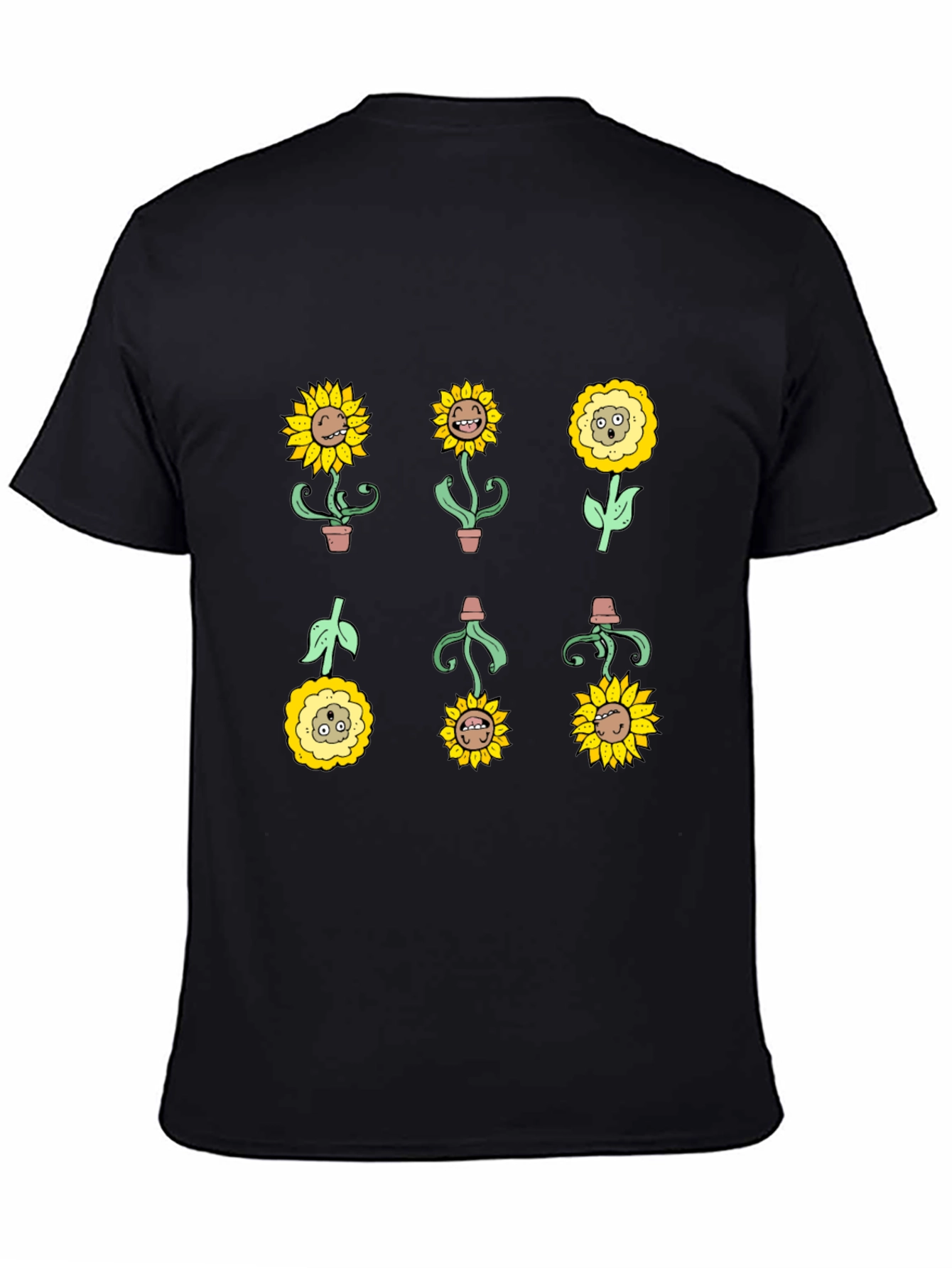 Sunflower Character Graphic Tee - Black Cotton Blend