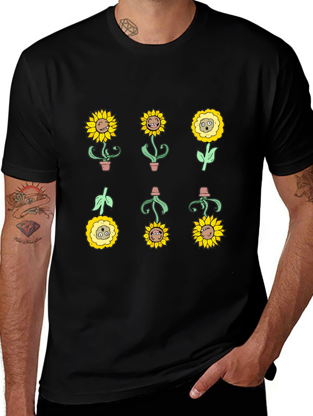 Sunflower Character Graphic Tee - Black Cotton Blend