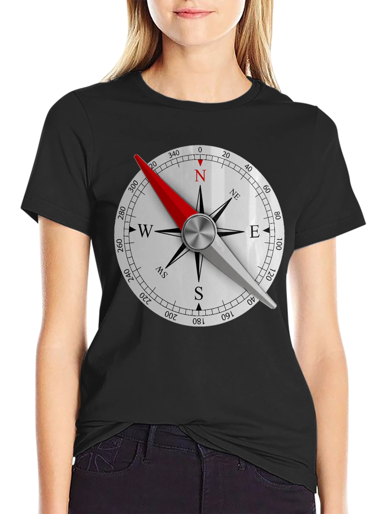 Compass Rose Graphic Black T-Shirt