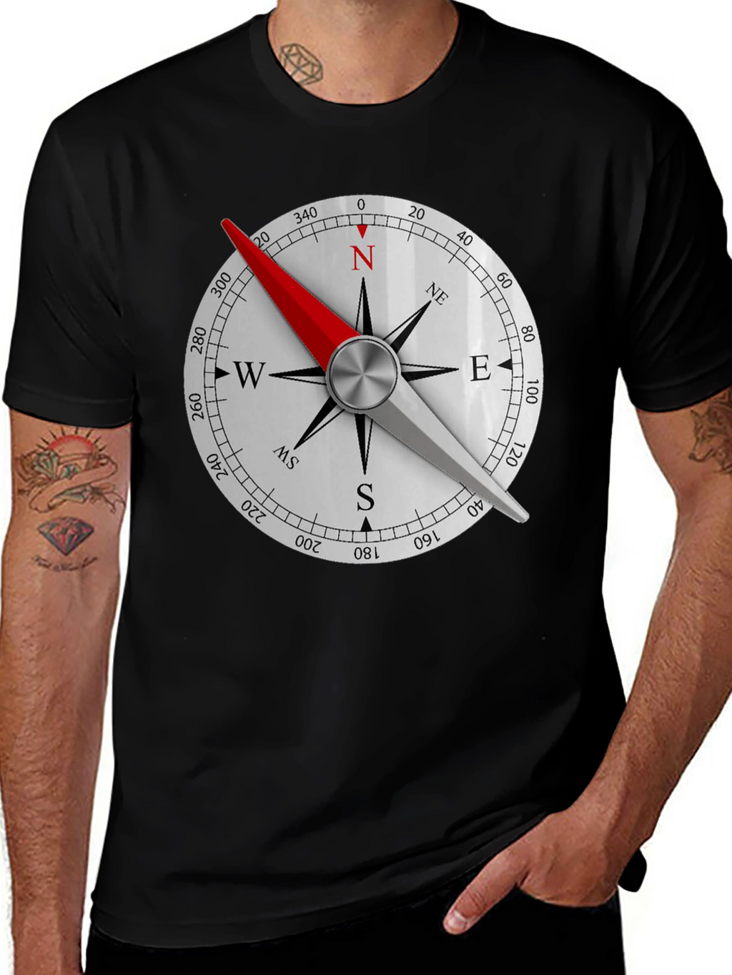 Compass Rose Graphic Black T-Shirt