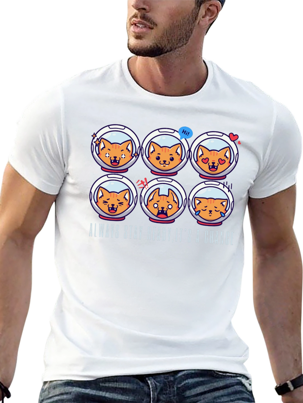 Astronaut Cat Emoji T-Shirt: Always Stay Ready