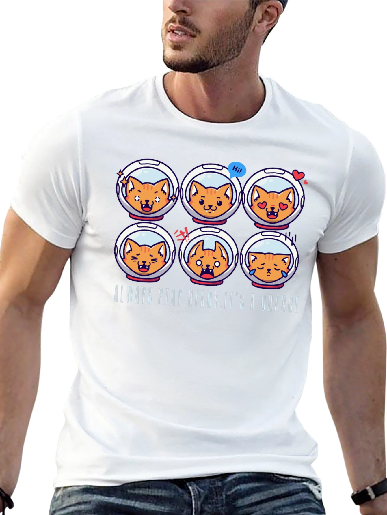 Astronaut Cat Emoji T-Shirt: Always Stay Ready