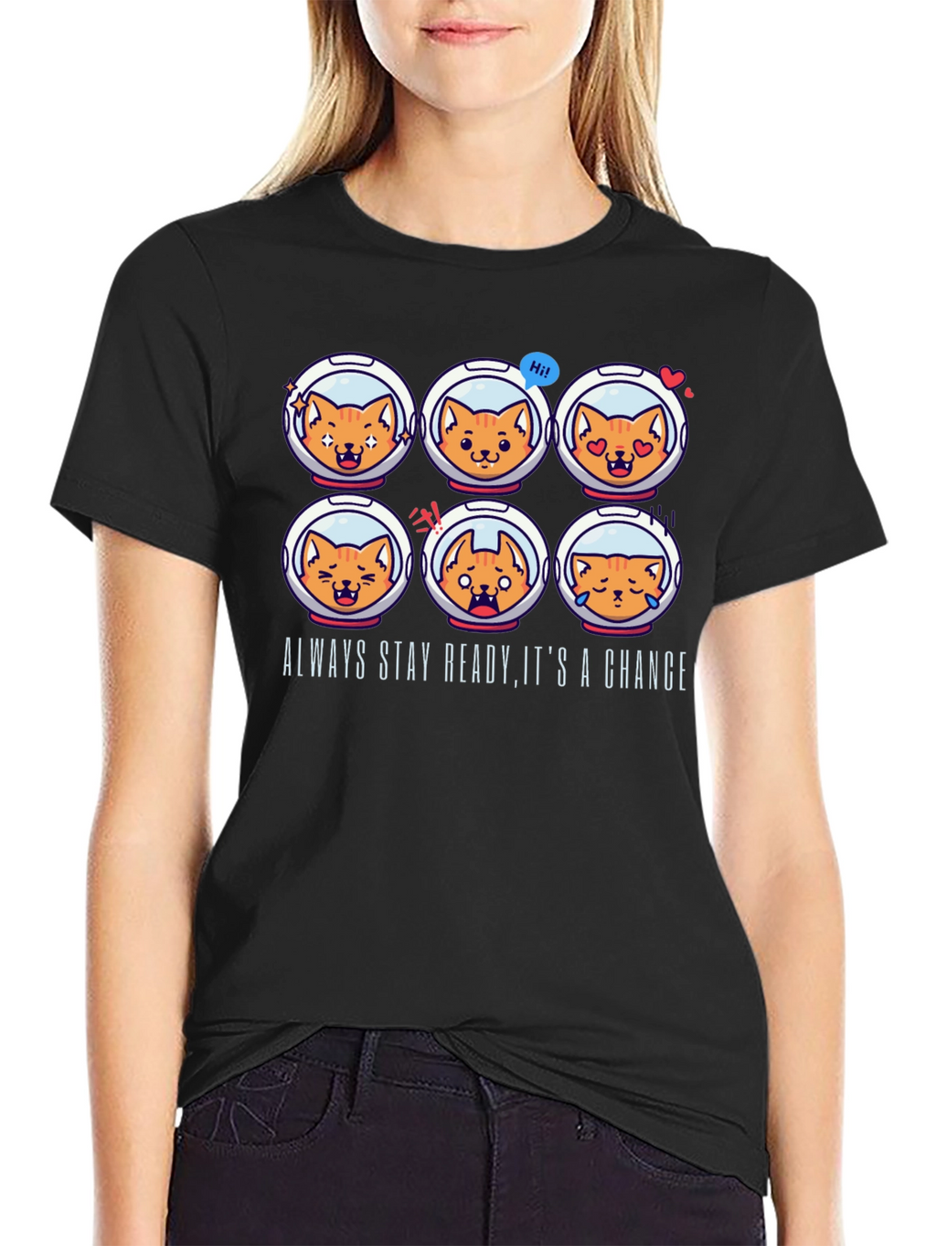 Astronaut Cat Emoji T-Shirt: Always Stay Ready