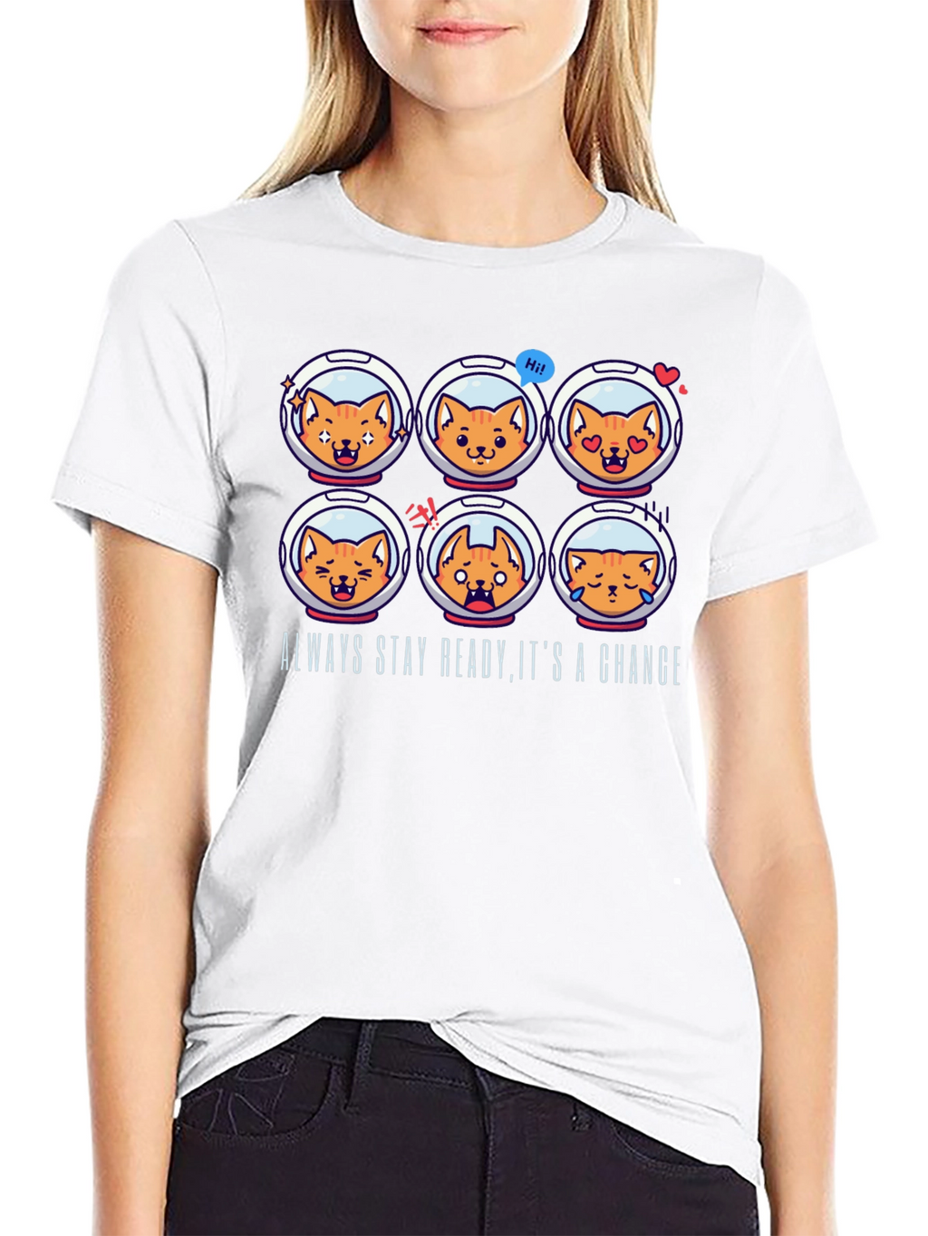 Astronaut Cat Emoji T-Shirt: Always Stay Ready