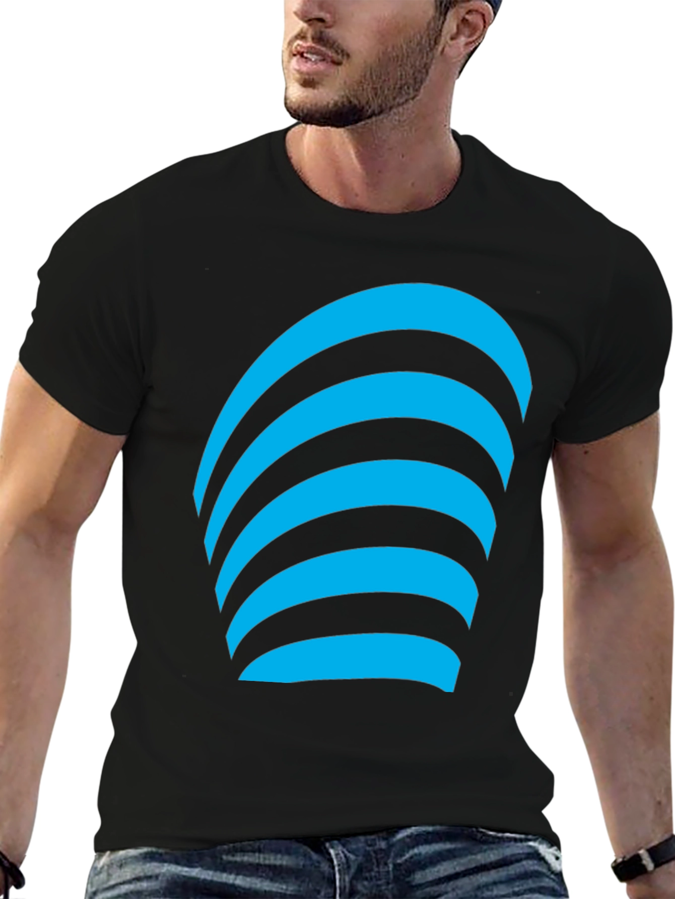Modern Graphic Tee - Blue Curve Design