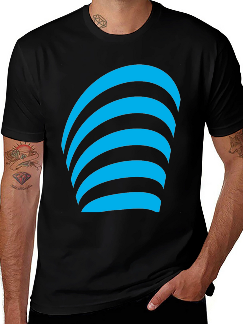 Modern Graphic Tee - Blue Curve Design