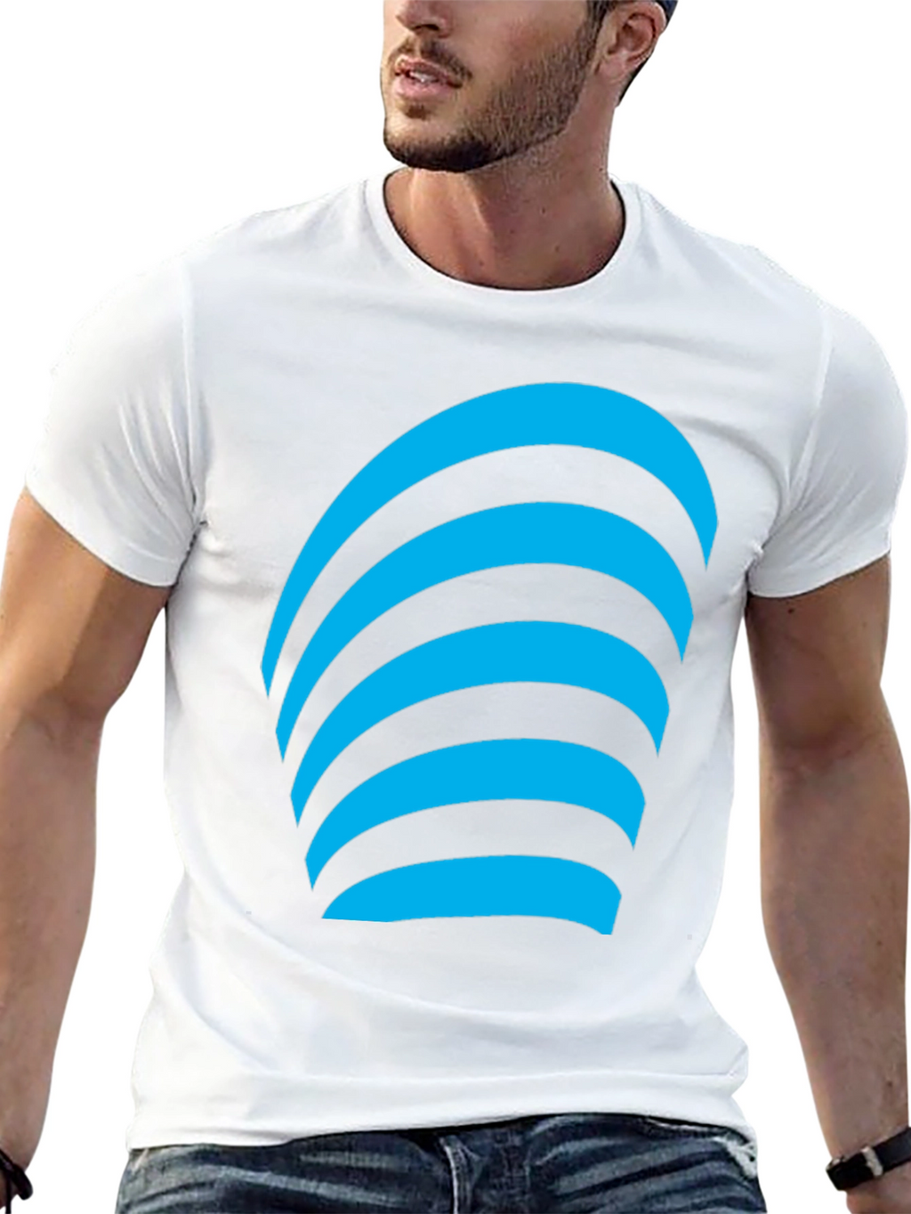 Modern Graphic Tee - Blue Curve Design