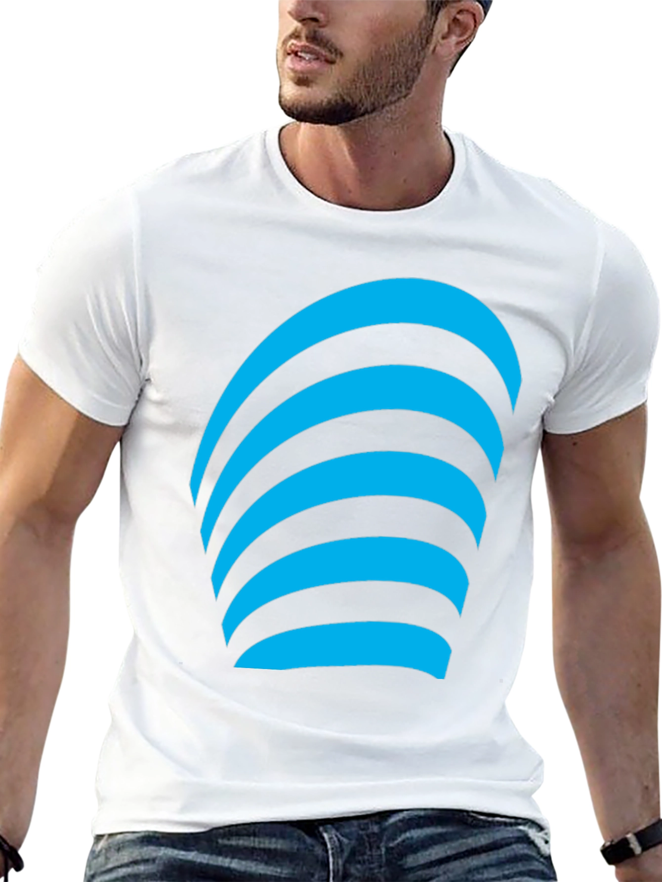 Modern Graphic Tee - Blue Curve Design