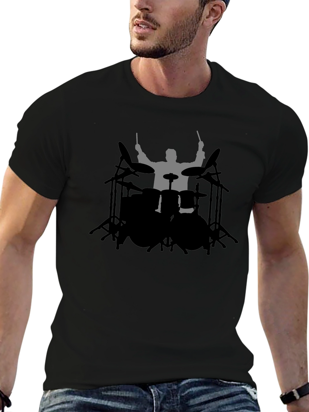 Drummer Silhouette Black T-Shirt