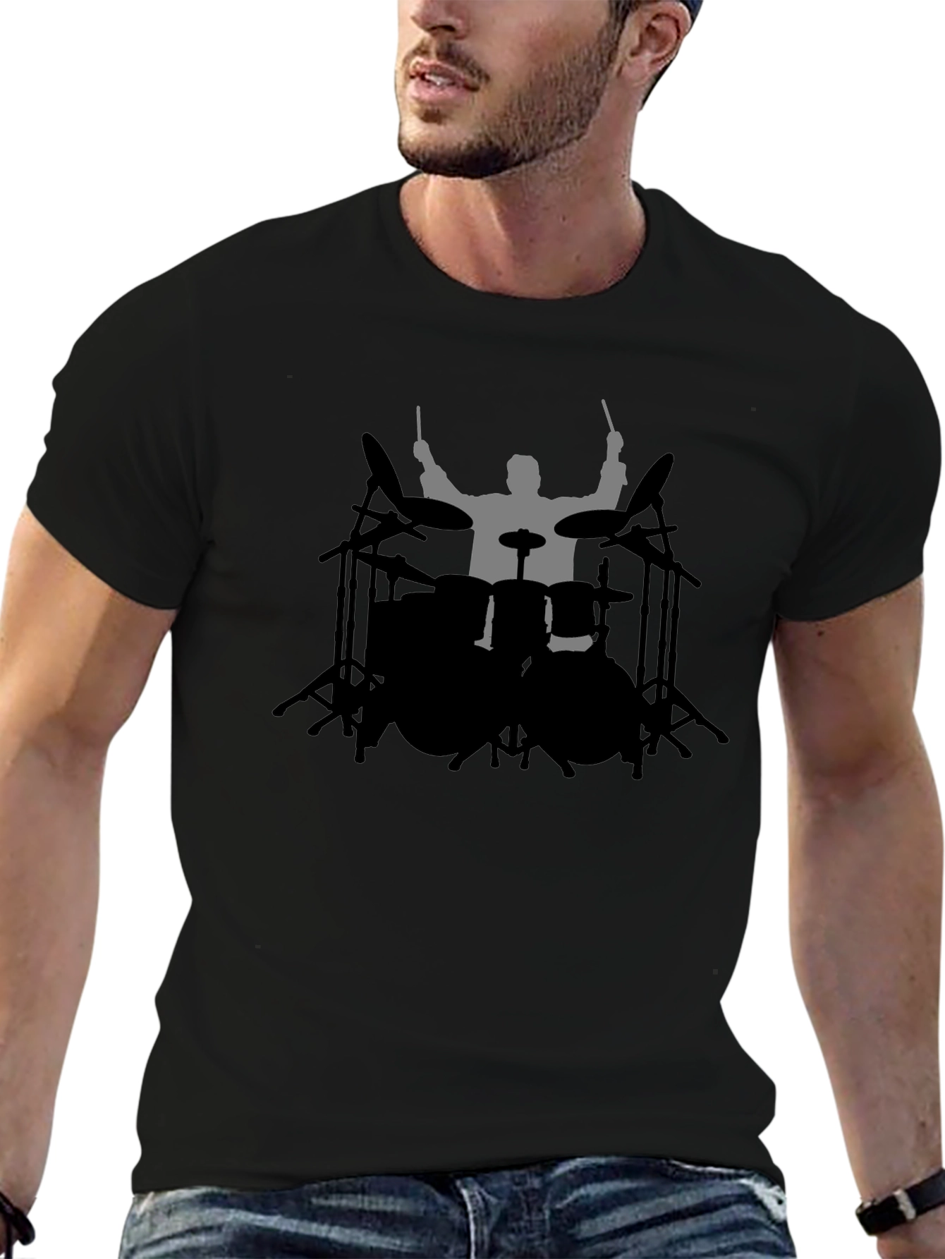 Drummer Silhouette Black T-Shirt