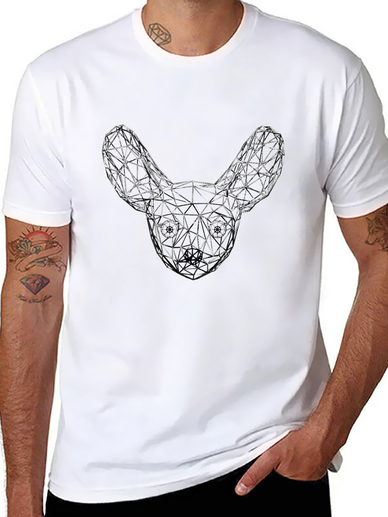 Geometric Dog Head Graphic Tee - Unisex Black T-Shirt