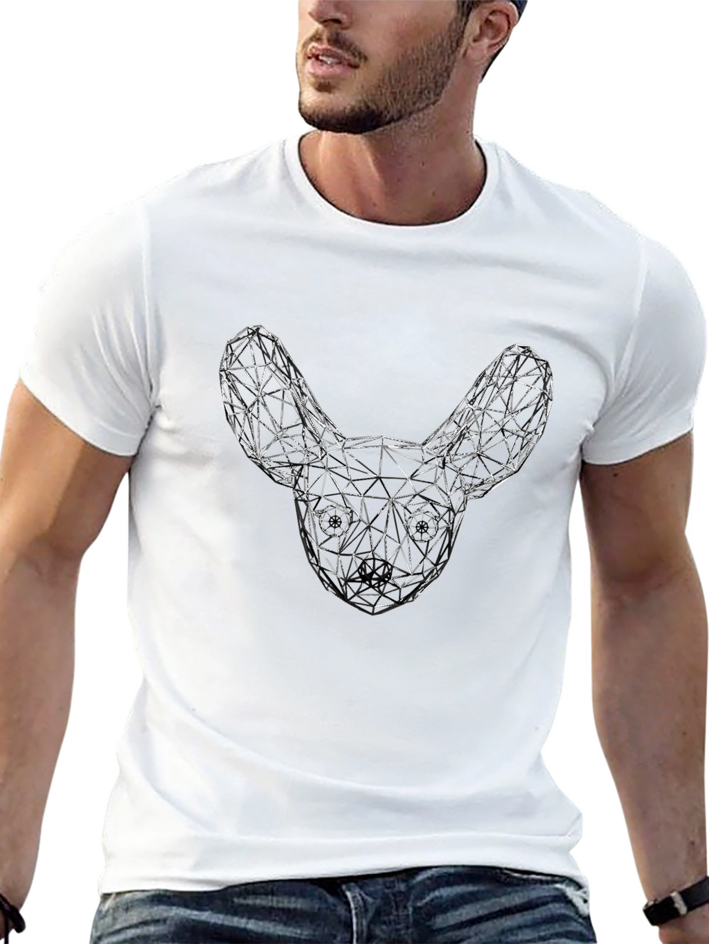 Geometric Dog Head Graphic Tee - Unisex Black T-Shirt