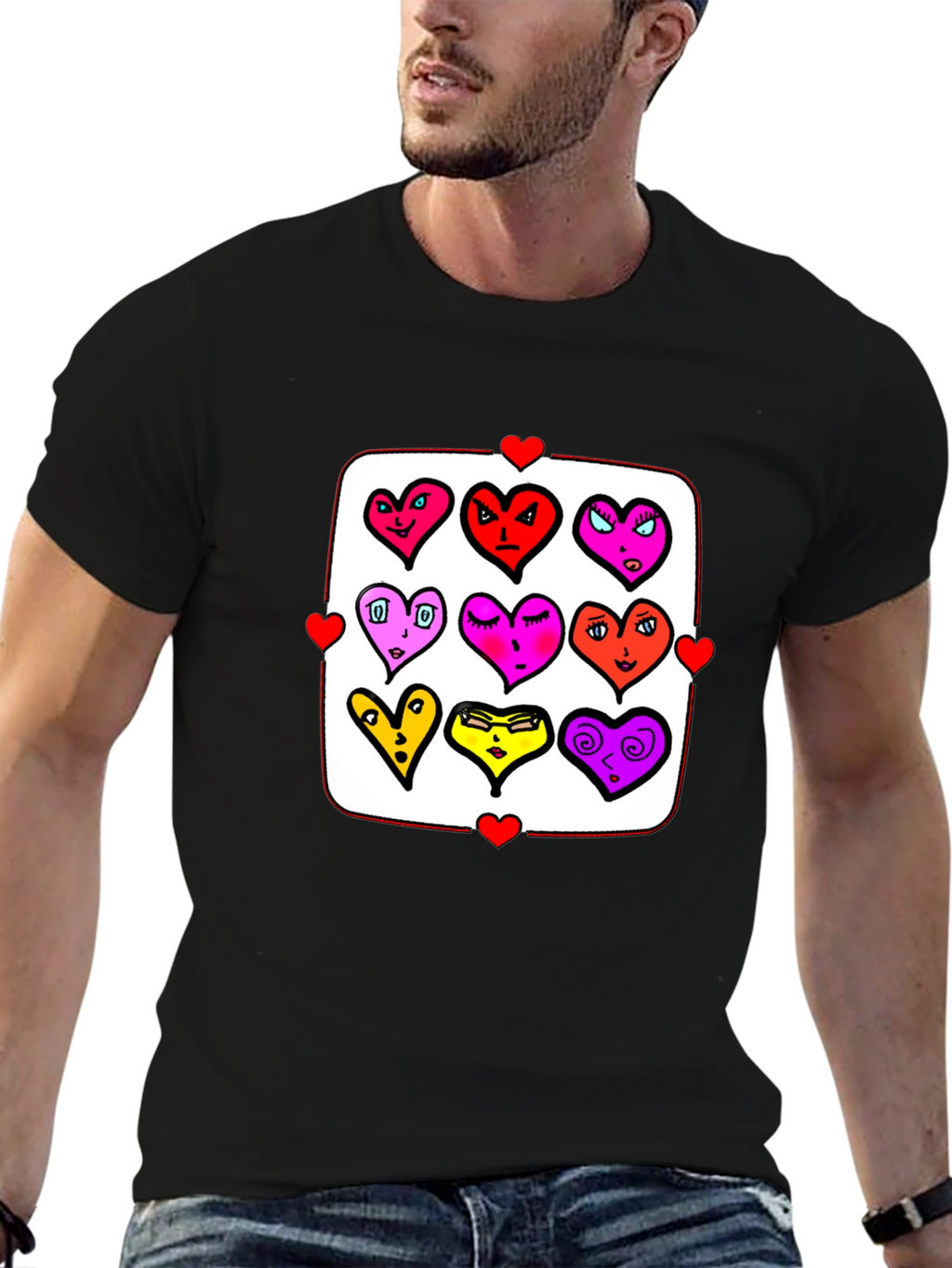 Heart Character Graphic Print Crew Neck T-Shirt