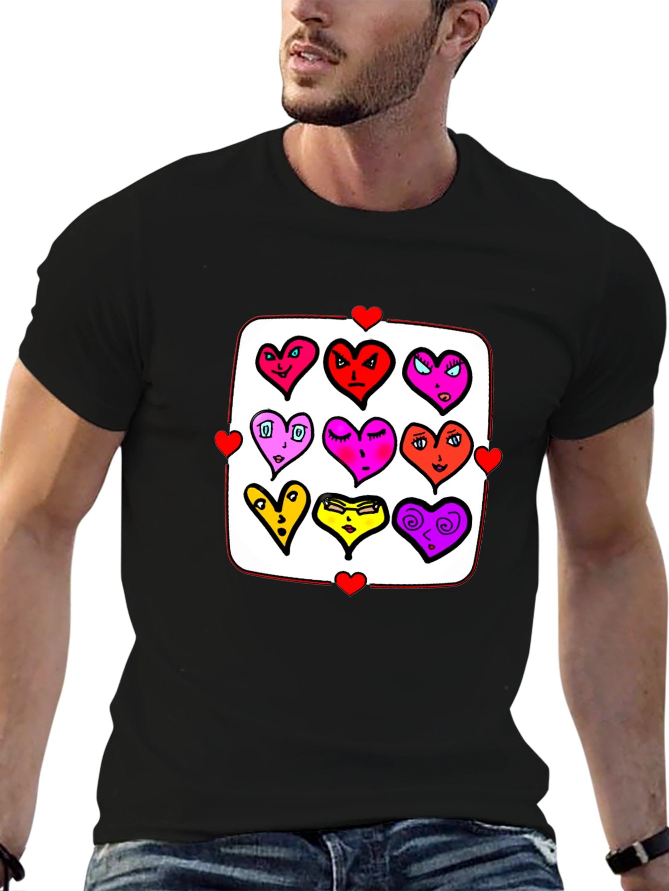 Heart Character Graphic Print Crew Neck T-Shirt