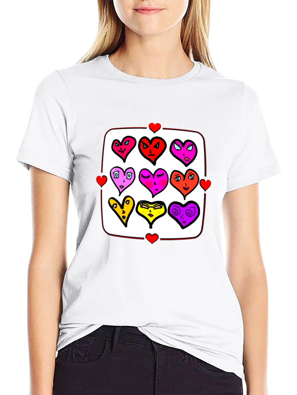 Heart Character Graphic Print Crew Neck T-Shirt