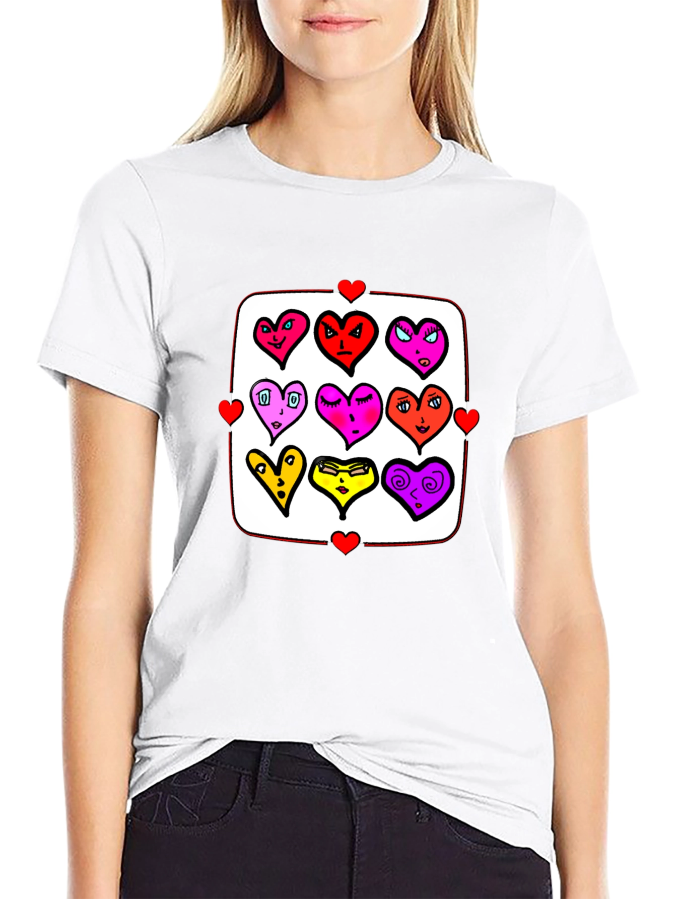 Heart Character Graphic Print Crew Neck T-Shirt