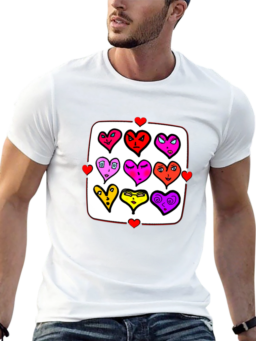 Heart Character Graphic Print Crew Neck T-Shirt