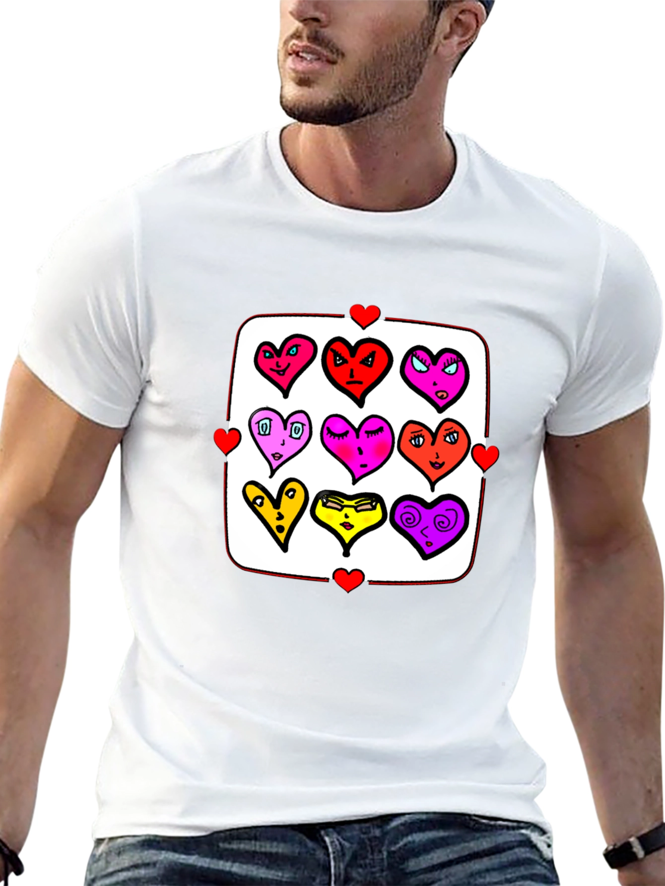 Heart Character Graphic Print Crew Neck T-Shirt