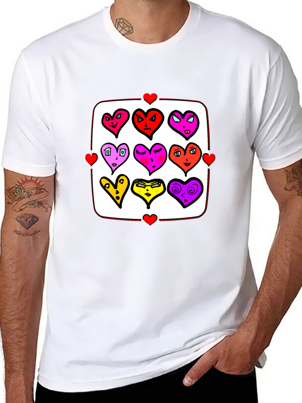 Heart Character Graphic Print Crew Neck T-Shirt