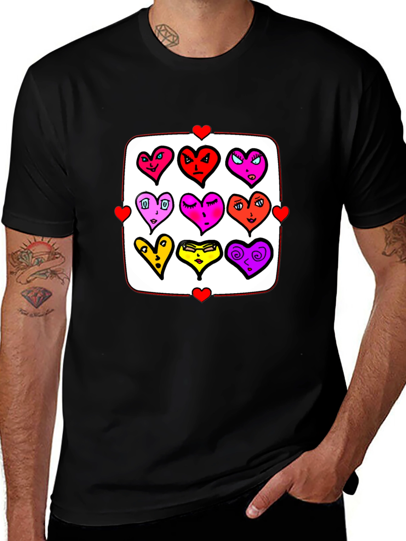 Heart Character Graphic Print Crew Neck T-Shirt