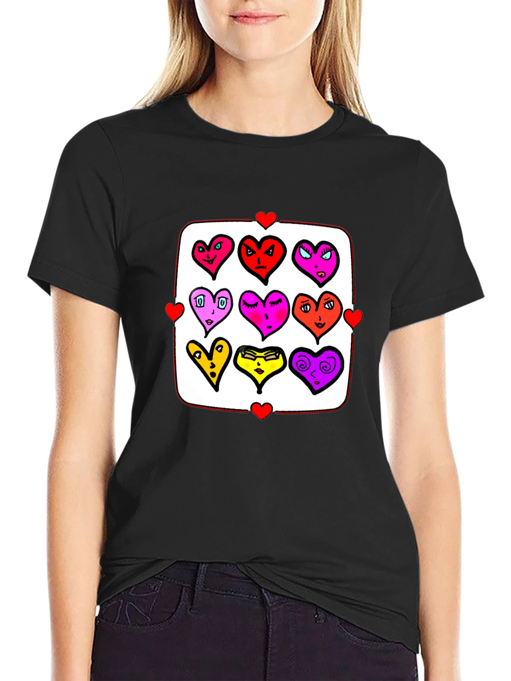 Heart Character Graphic Print Crew Neck T-Shirt