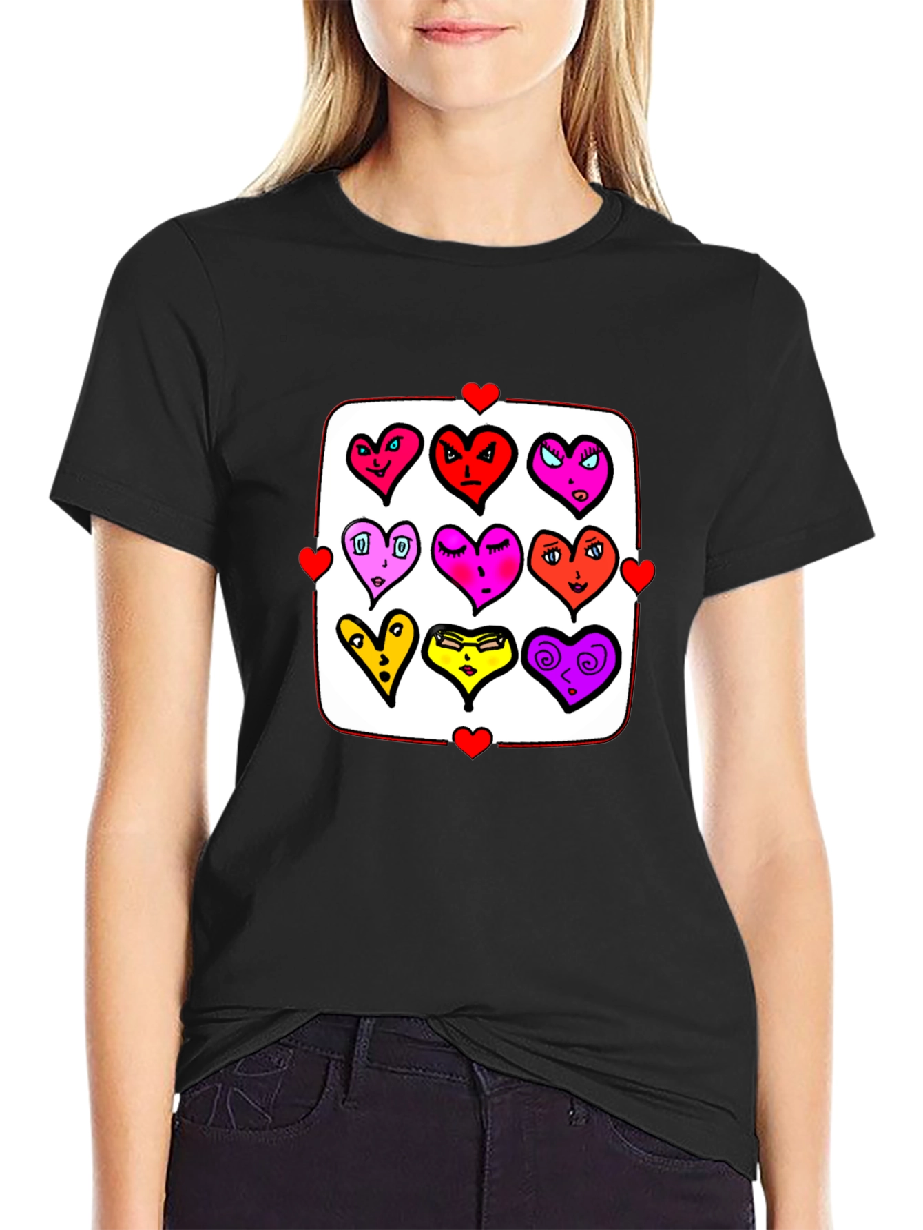 Heart Character Graphic Print Crew Neck T-Shirt