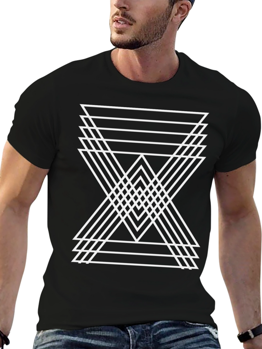 Geometric Triangle Graphic Tee - Mens Black T-Shirt