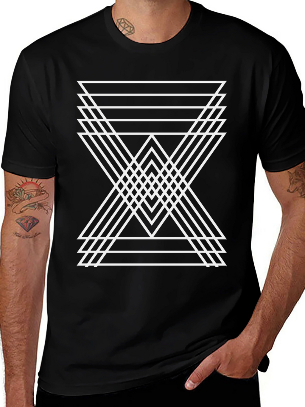 Geometric Triangle Graphic Tee - Mens Black T-Shirt