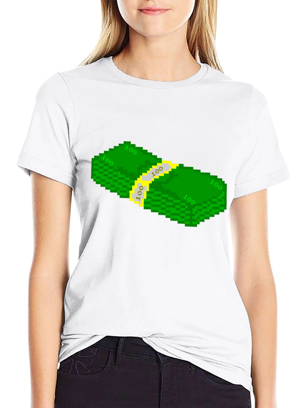 Pixelated Money Stack Graphic Tee - Black T-Shirt