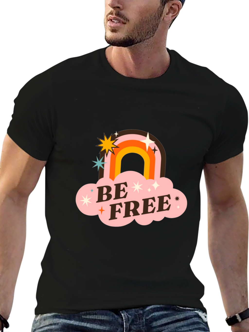 Be Free Retro Rainbow Graphic Tee
