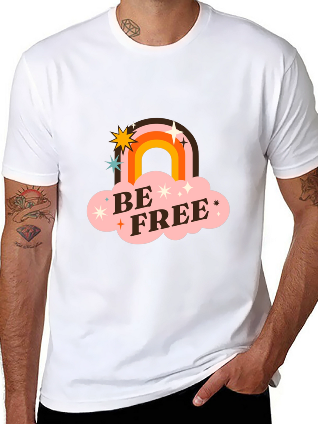 Be Free Retro Rainbow Graphic Tee