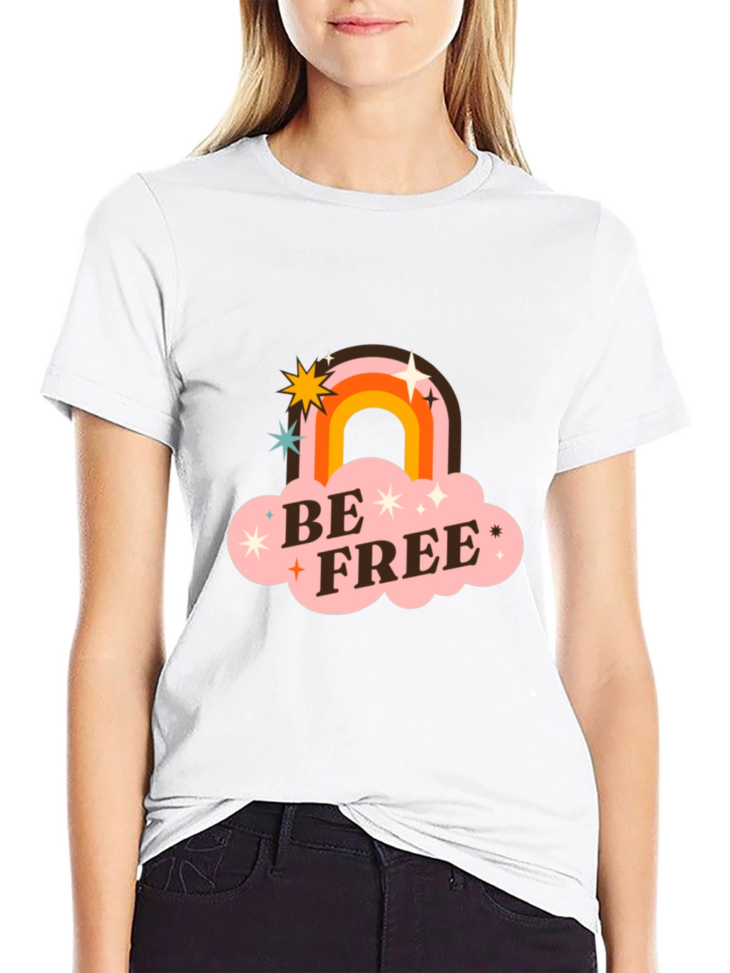 Be Free Retro Rainbow Graphic Tee