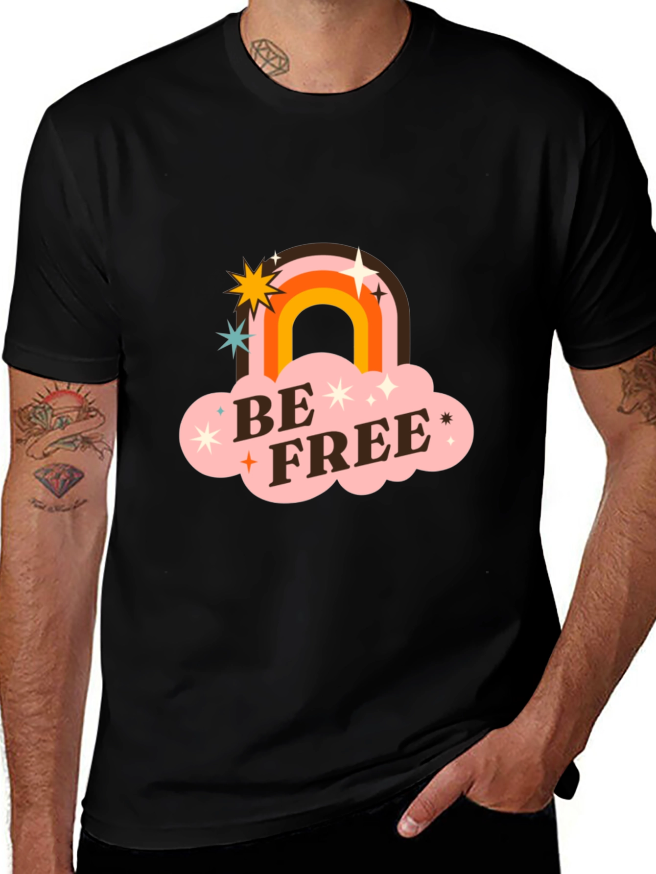 Be Free Retro Rainbow Graphic Tee
