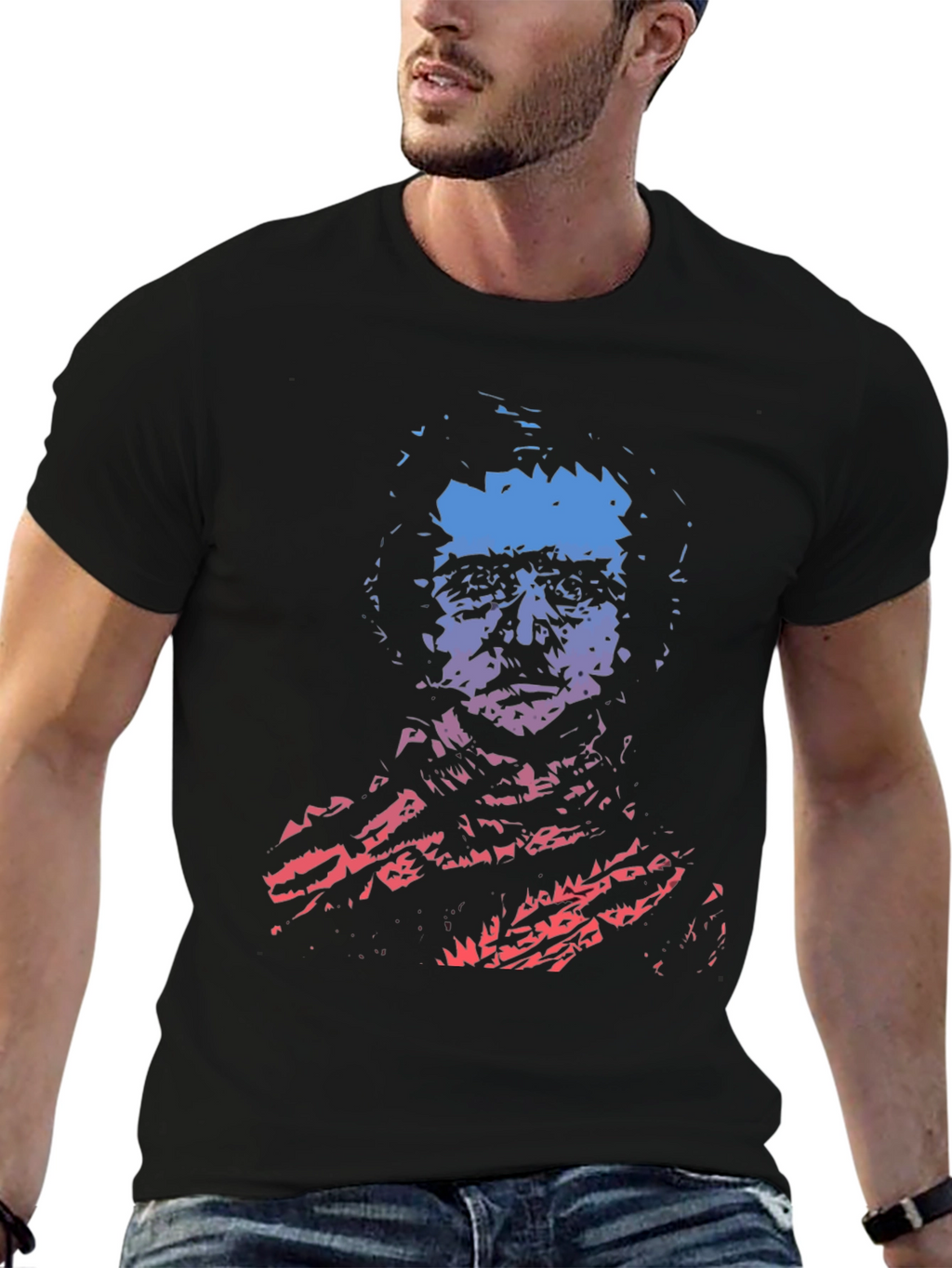 Gradient Portrait Graphic Mens Black T-Shirt