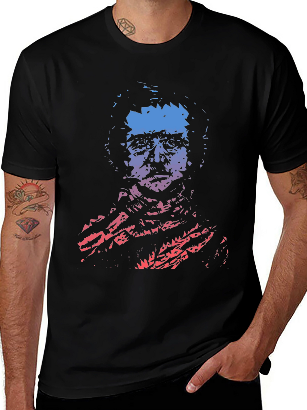 Gradient Portrait Graphic Mens Black T-Shirt