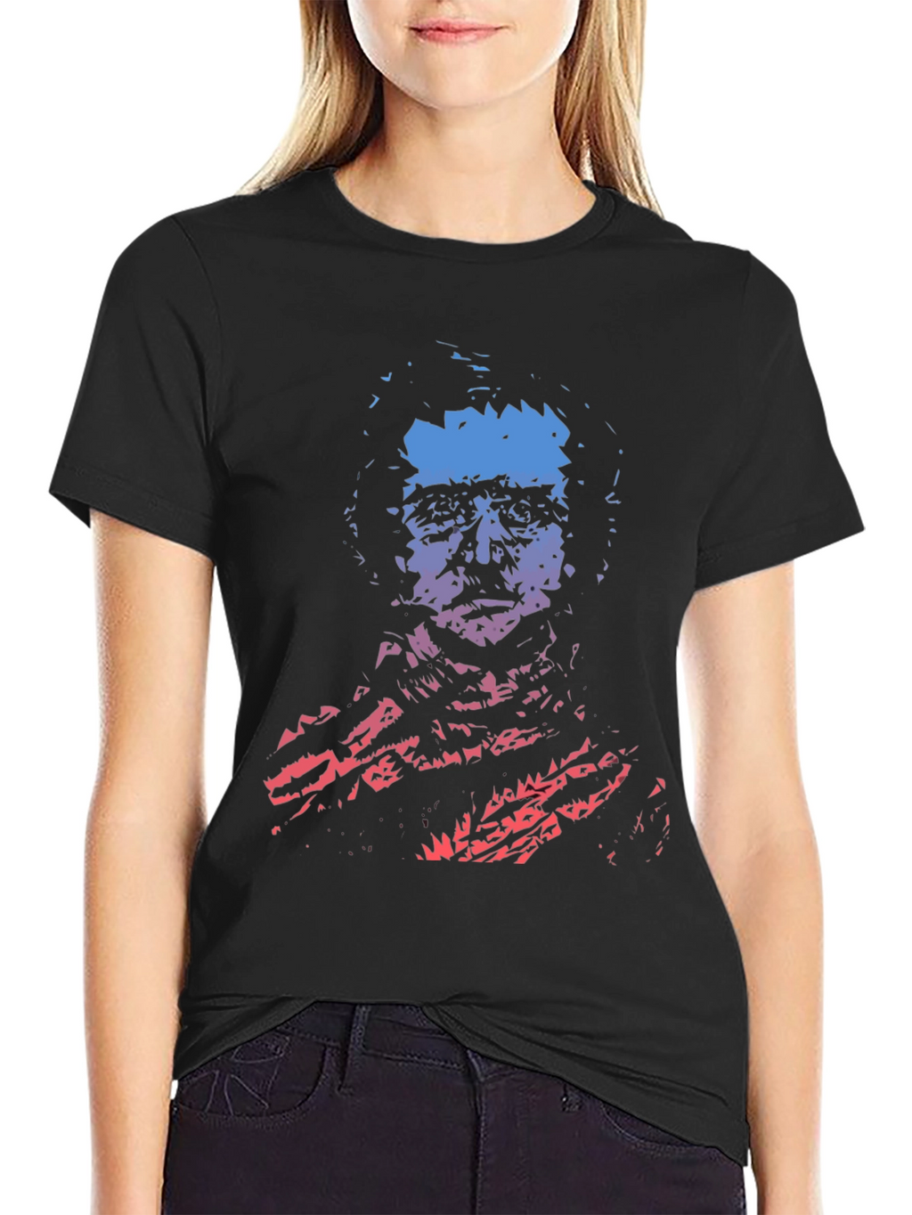Gradient Portrait Graphic Mens Black T-Shirt