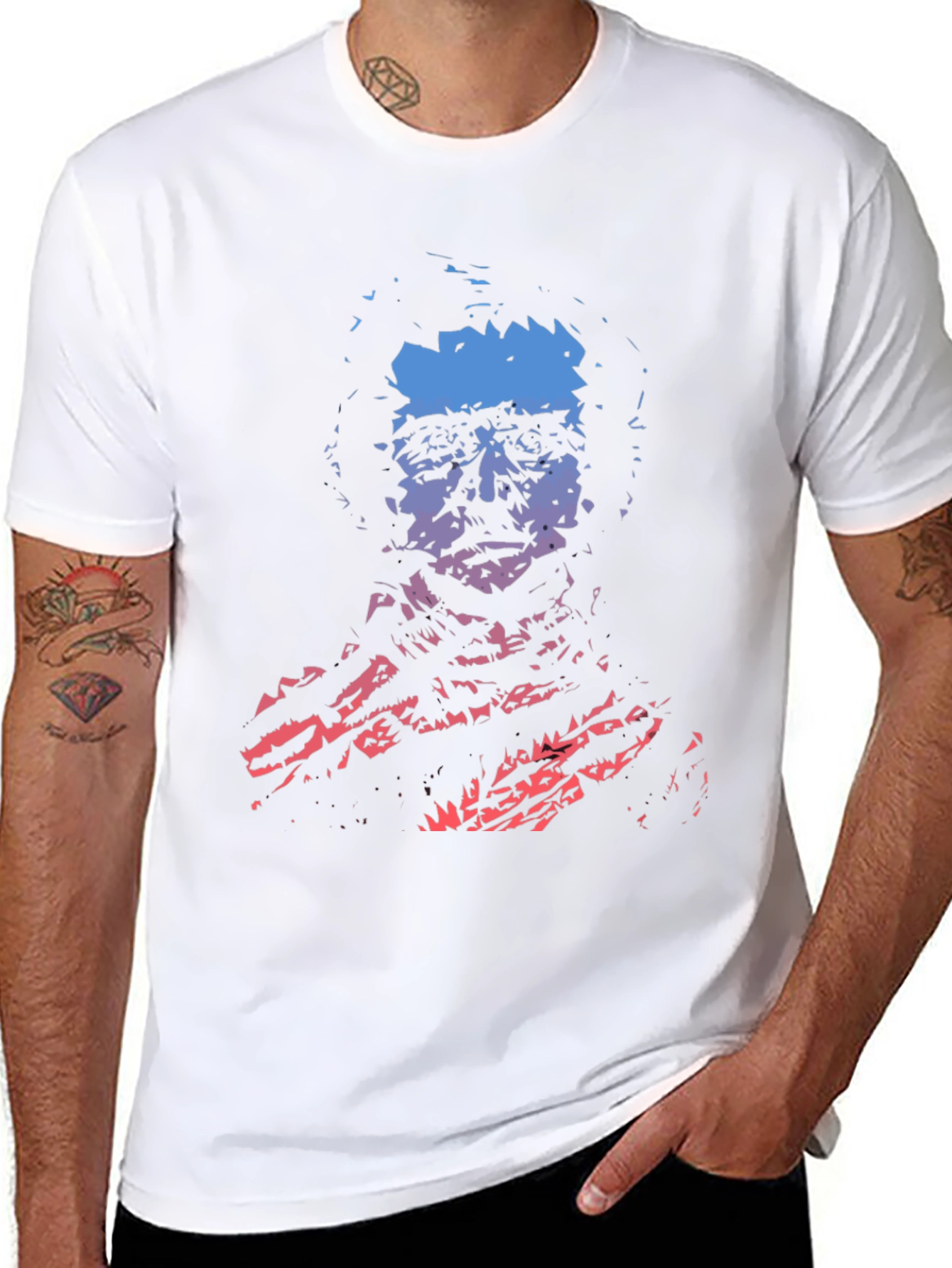 Gradient Portrait Graphic Mens Black T-Shirt