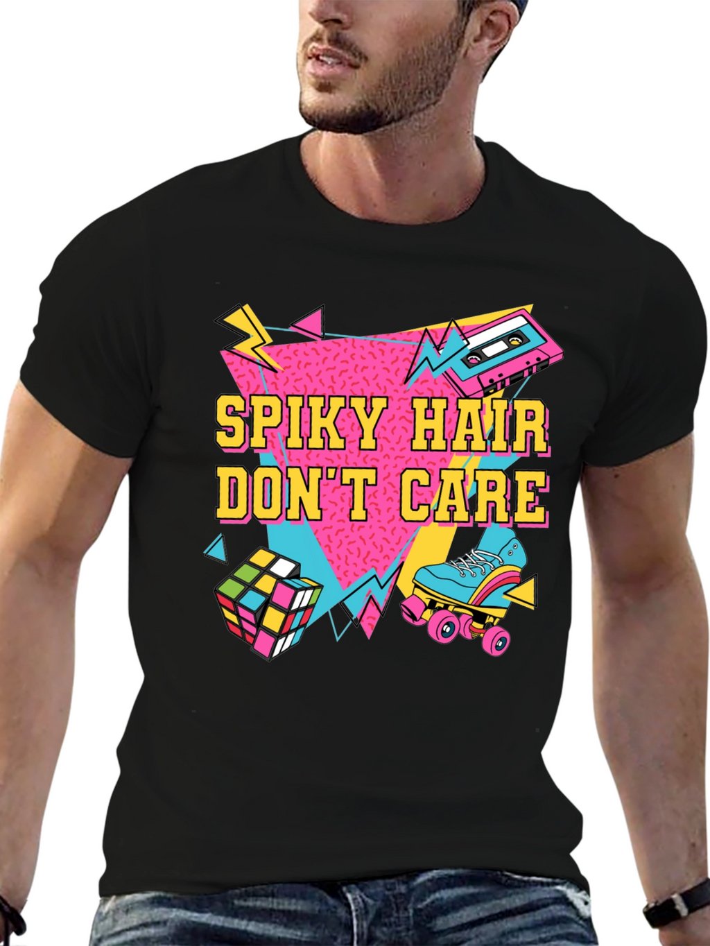 Spiky Hair Dont Care Retro 80s T-Shirt