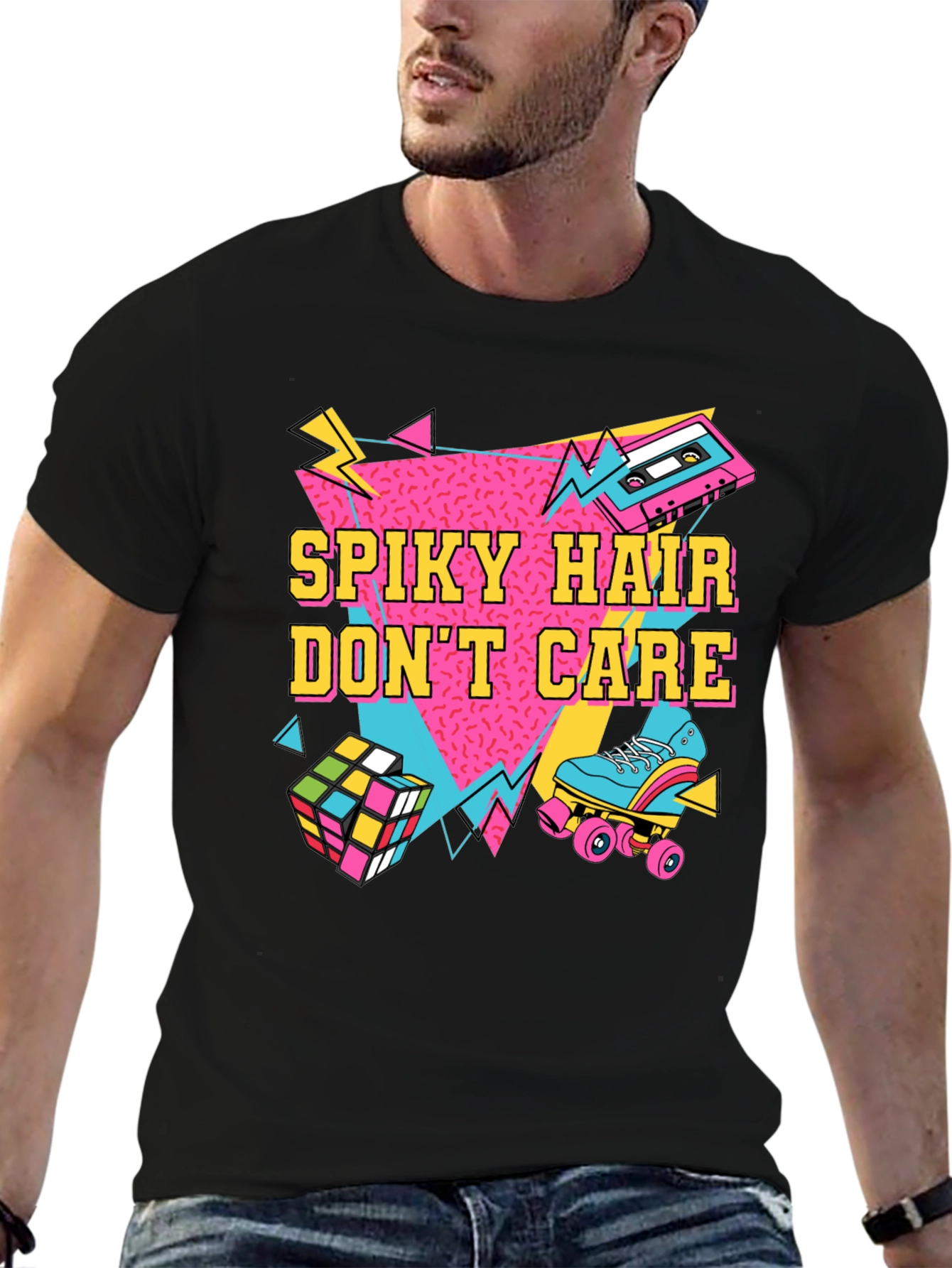 Spiky Hair Dont Care Retro 80s T-Shirt