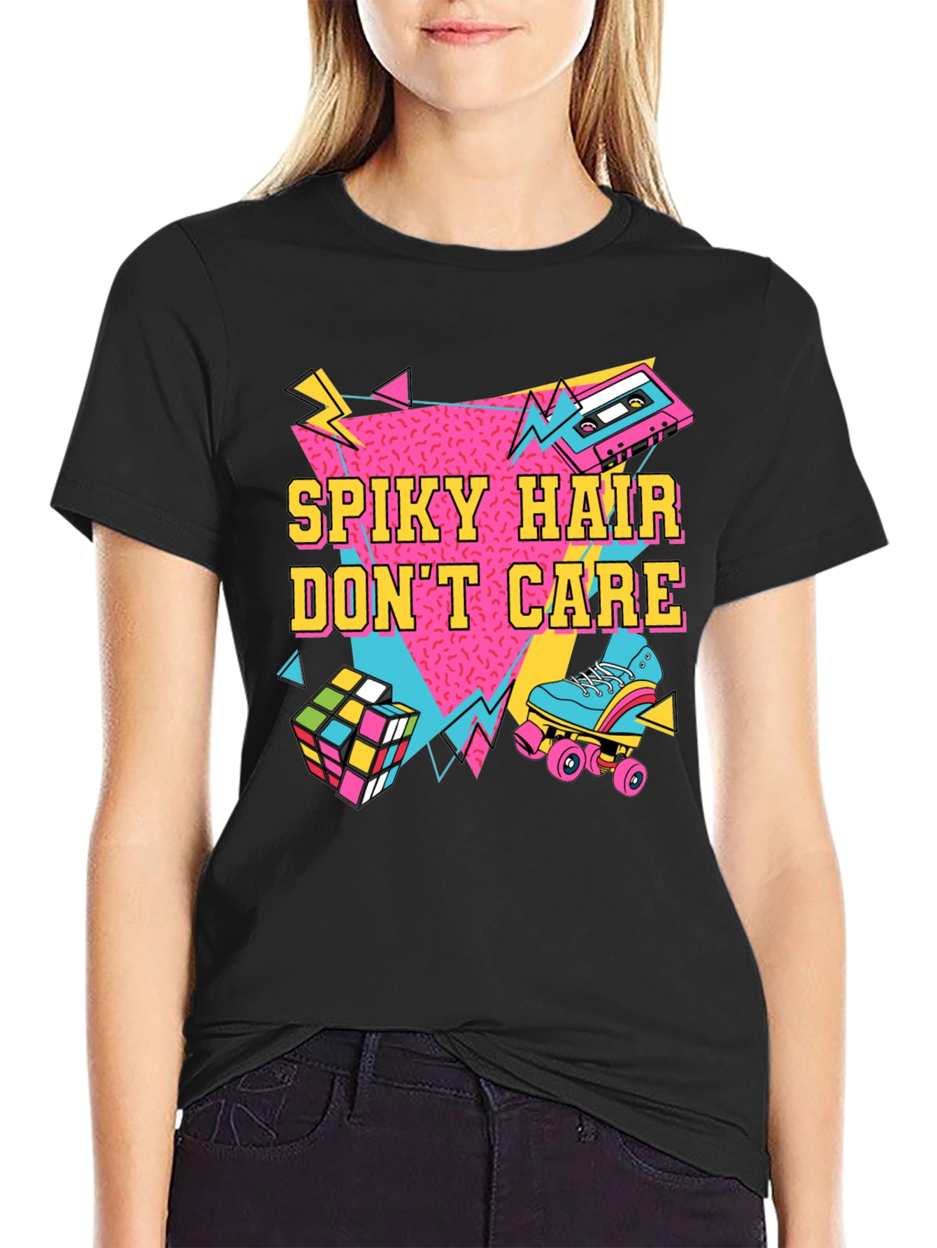 Spiky Hair Dont Care Retro 80s T-Shirt