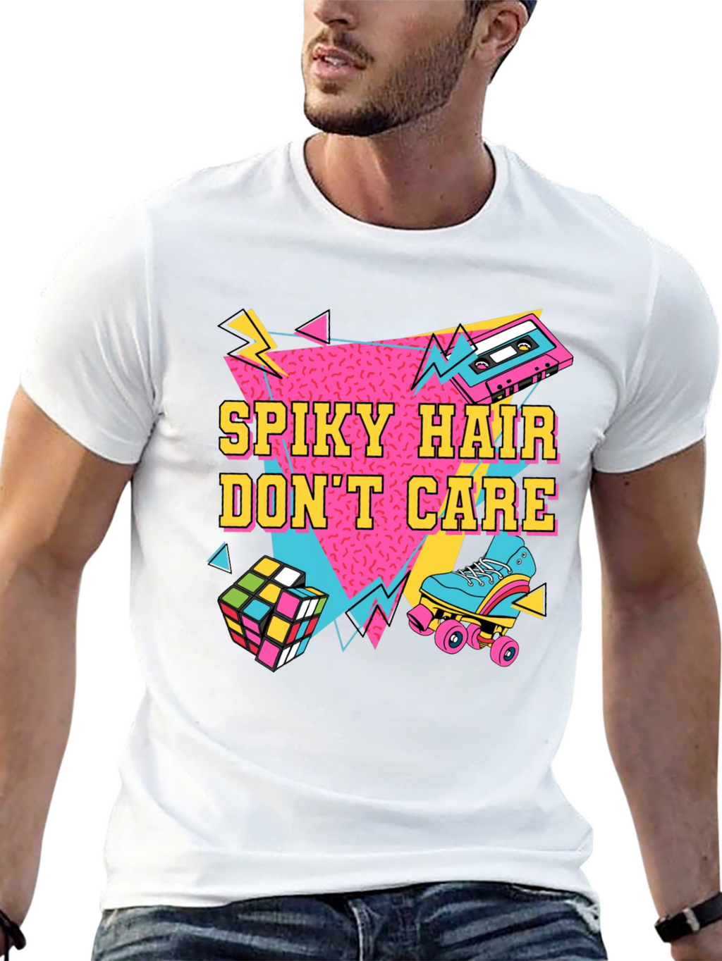 Spiky Hair Dont Care Retro 80s T-Shirt