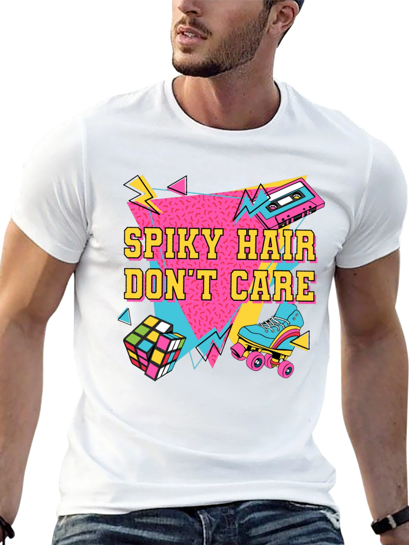 Spiky Hair Dont Care Retro 80s T-Shirt