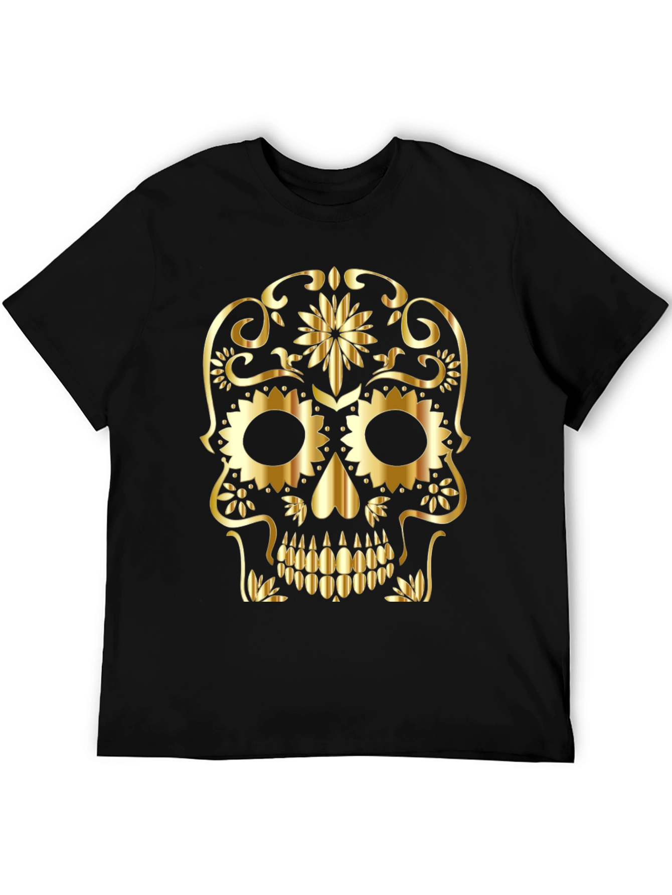 Skull Graphic Tee - Gold Sugar Skull Design