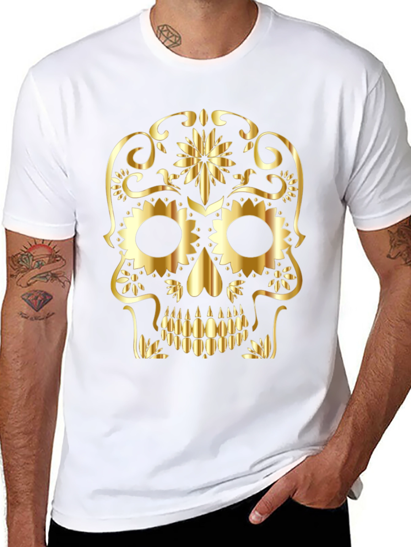 Skull Graphic Tee - Gold Sugar Skull Design