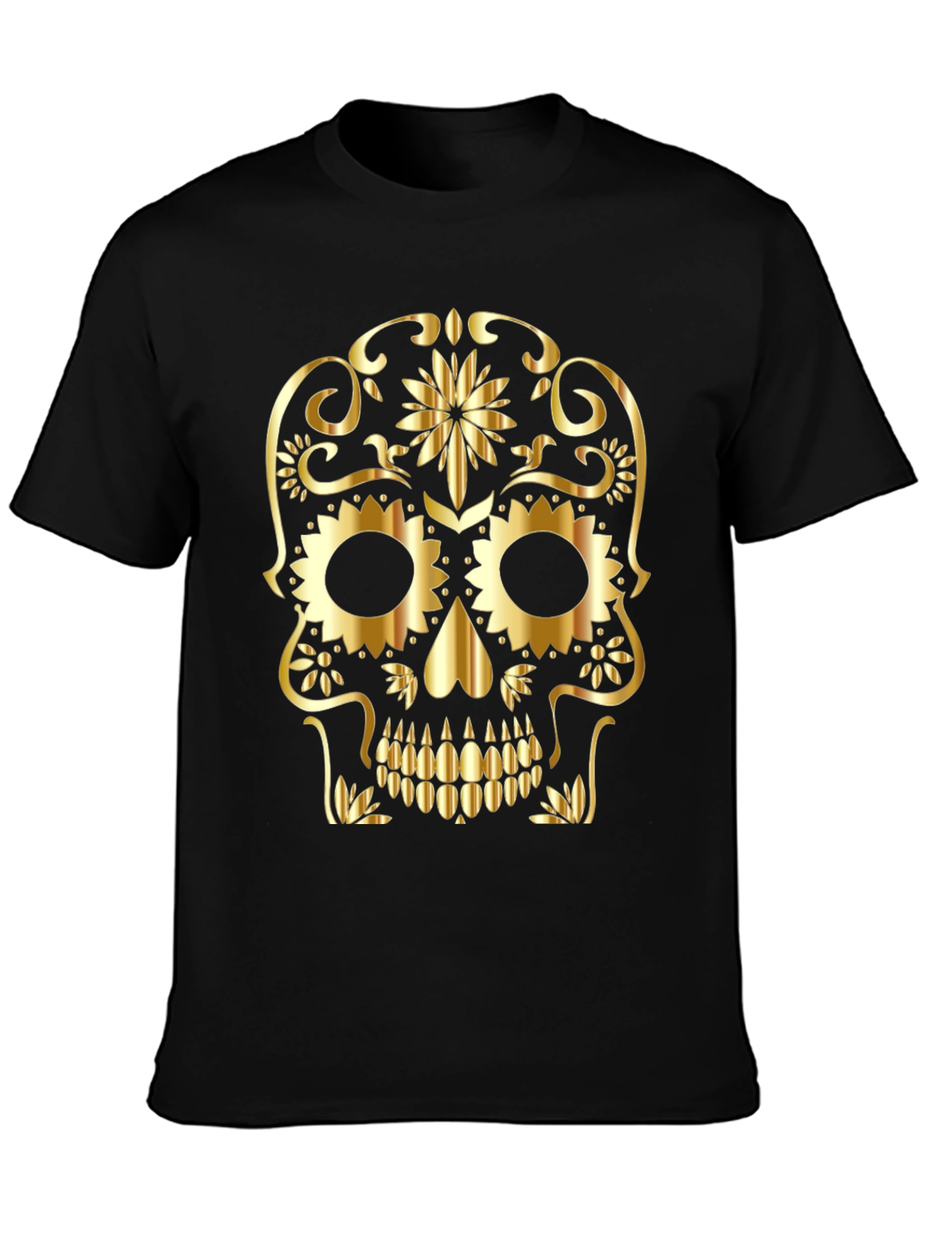 Skull Graphic Tee - Gold Sugar Skull Design