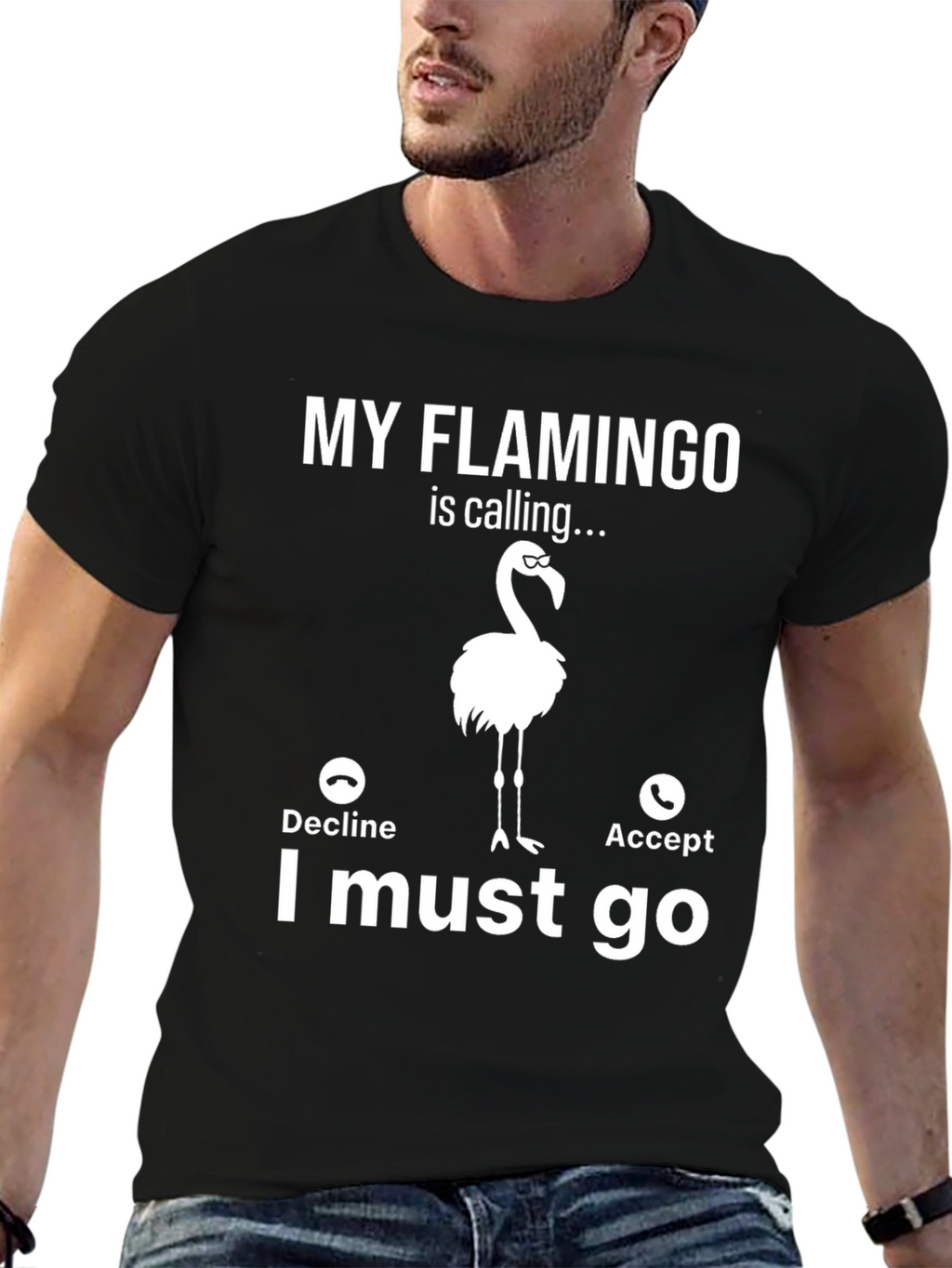 My Flamingo is Calling T-Shirt - Novelty Graphic Tee