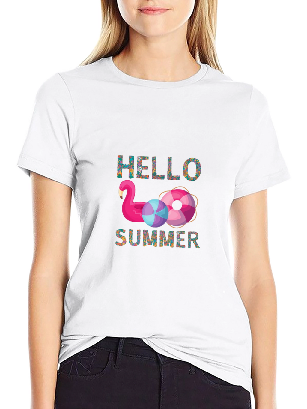 Hello Summer Flamingo Graphic T-Shirt