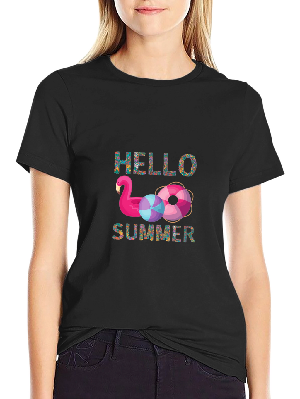 Hello Summer Flamingo Graphic T-Shirt