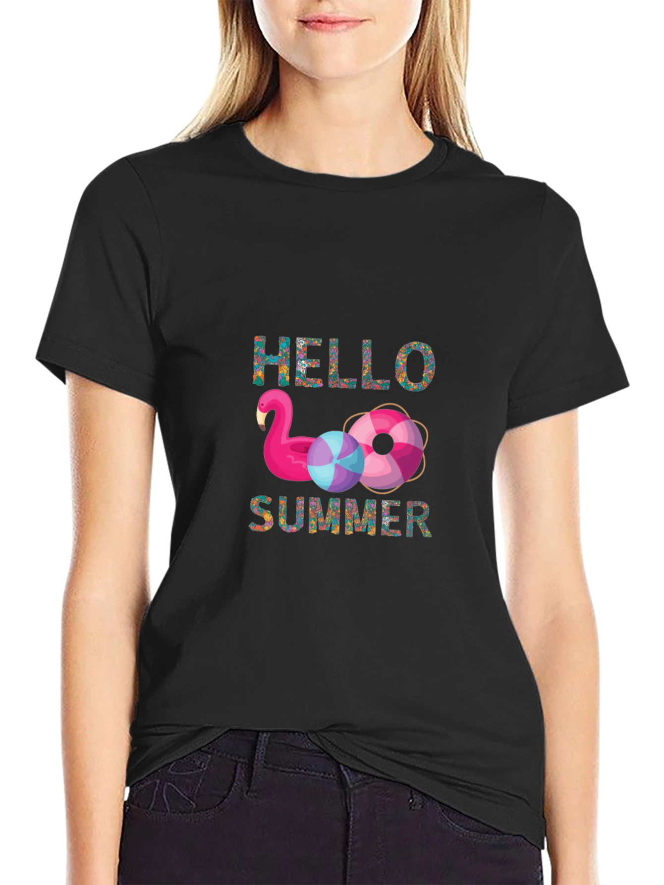 Hello Summer Flamingo Graphic T-Shirt