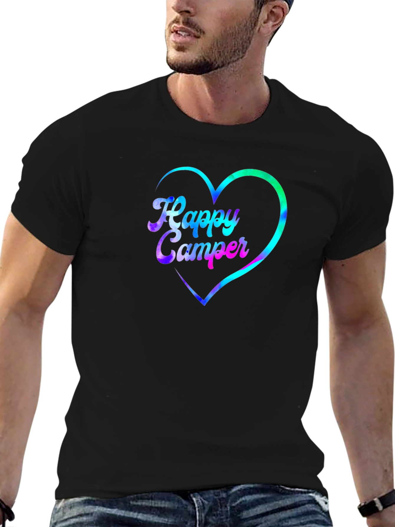 Happy Camper Heart Graphic Black T-Shirt